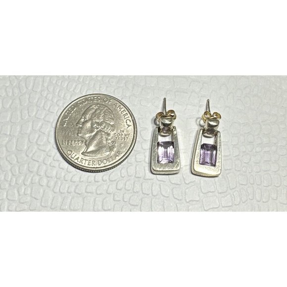 Vintage Sterling Silver and Amethyst Door Knocker Earrings Pierced Dangle Modern - Picture 4 of 6